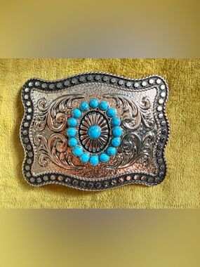 Silver and Turquoise Belt Buckle